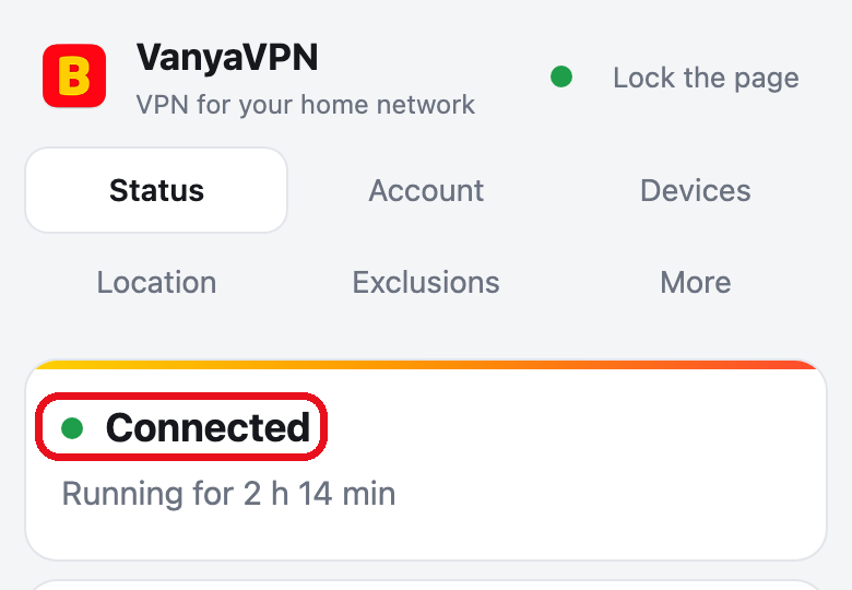 Router page, Status tab. Connected is framed